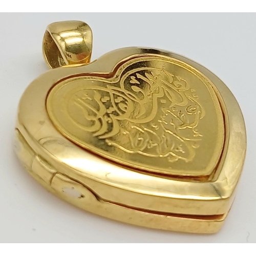 534 - An 18K Yellow Gold Heart Locket Pendant - To Mother with Love. 3cm. 14.3g total weight.