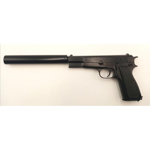 640 - A Deactivated Browning High Powered Semi Automatic Pistol with Silencer! This 9mm calibre gun is Bel... 