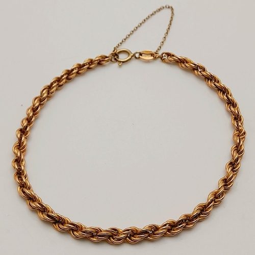 65 - A 9K Gold Rope Bracelet. 18cm. 3.25g weight.