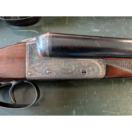 2 - A very rare pair of side by side 12 bore shotguns  - by Harrods. Serial numbers 2004 and 2005. Barre... 