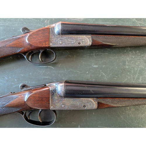 2 - A very rare pair of side by side 12 bore shotguns  - by Harrods. Serial numbers 2004 and 2005. Barre... 