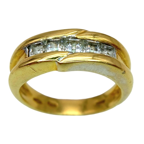 135 - An 18K Yellow Gold White Stone Set Ring. Size O. 7.8g total weight.