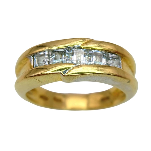 135 - An 18K Yellow Gold White Stone Set Ring. Size O. 7.8g total weight.