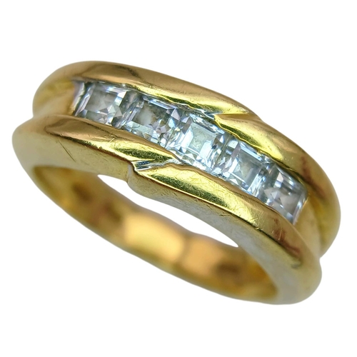 135 - An 18K Yellow Gold White Stone Set Ring. Size O. 7.8g total weight.