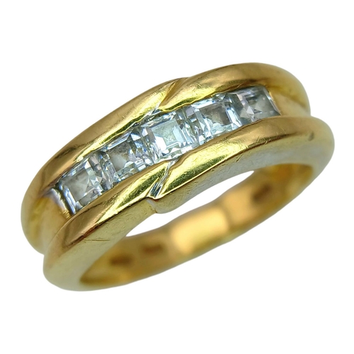 135 - An 18K Yellow Gold White Stone Set Ring. Size O. 7.8g total weight.