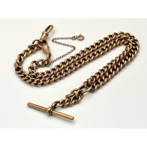 15 - A Classic Antique 9K Rose Gold Albert Chain with T Bar. 44cm. 60.9g weight.