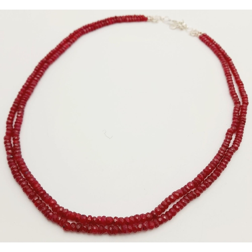 409 - A 180ctw Two Row Ruby Gemstone Necklace with 925 Silver Clasp. 48cm length. Ref: CD-1518