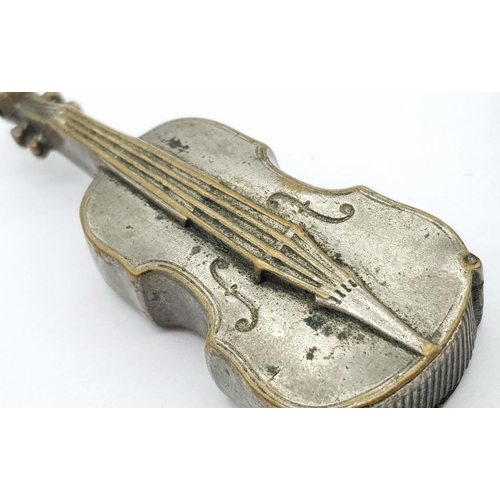 483 - 2 x Rare Antique Vesta’s.To include a White Metal Violin, together with a 1908 Edinburgh Exhibition ... 