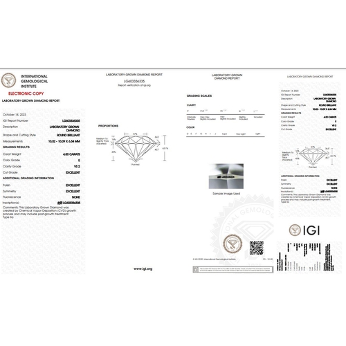 52 - 4CT ROUND SHAPED LAB-GROWN DIAMOND, COLOUR E, CLARITY VS2. COMES WITH IGI CERTIFICATE. MEASUREMENT 1... 