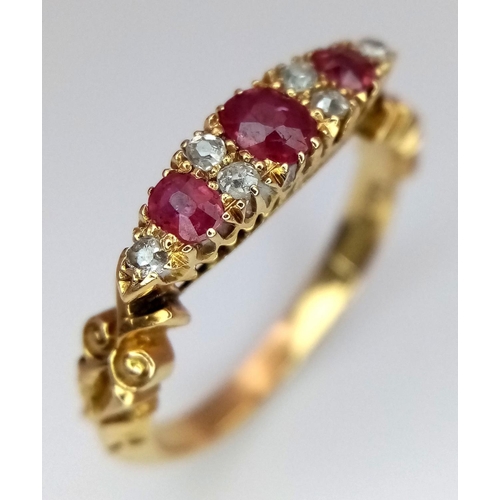 70 - Fabulous Antique 18 CARAT GOLD ,DIAMOND and RUBY RING.Having RUBIES and DIAMONDS set to top in Odeon... 