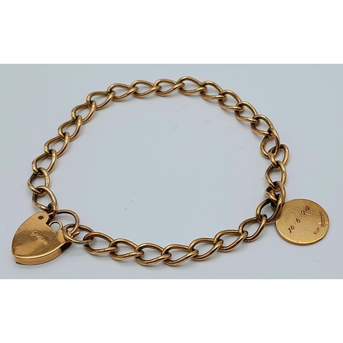 92 - A Vintage 9K Yellow Gold Bracelet with Heart Clasp. 18cm. 9.8g weight.