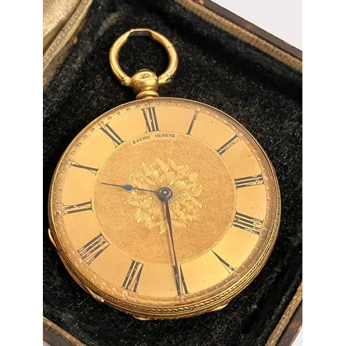 154 - Antique BAUME GENEVE 18K GOLD POCKET WATCH. Beautifully decorated. Full working order. 42 .65 grams.