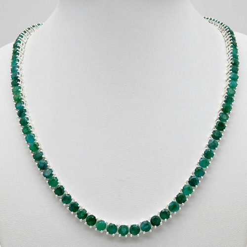 184 - An Emerald Gemstone Tennis Necklace. Set in 925 Silver. 44cm length. Ref: CD-1513