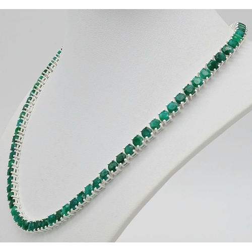 184 - An Emerald Gemstone Tennis Necklace. Set in 925 Silver. 44cm length. Ref: CD-1513