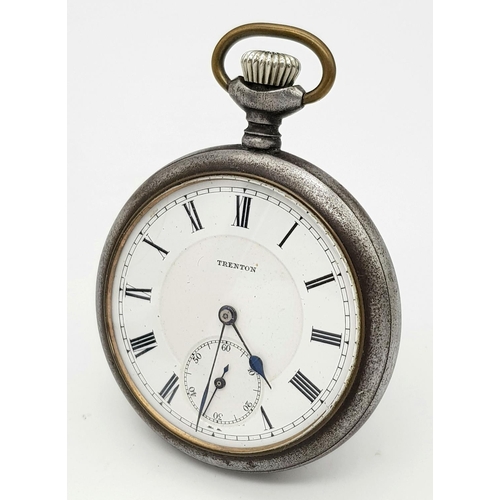 196 - Vintage INGERSOLL TRENTON POCKET WATCH. Secondary dial at 6 o’clock.  Manual winding. Full working o... 