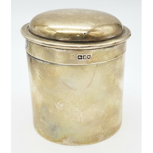 217 - Antique SOLID SILVER TEA CADDY. Clear Hallmark for William Comyns, London 1904. Diameter 7.5 cm. Hei... 