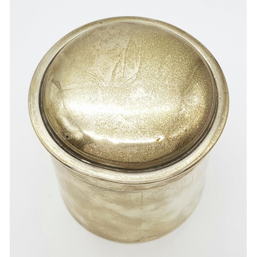 217 - Antique SOLID SILVER TEA CADDY. Clear Hallmark for William Comyns, London 1904. Diameter 7.5 cm. Hei... 