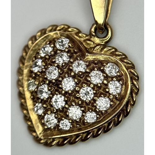 231 - Extremely Pretty 9 carat GOLD HEART PENDANT set with Crystals and mounted on a fine 9 carat GOLD CHA... 