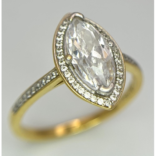 252 - Magnificent TRU DIAMONDS MARQUISE CUT SOLITAIRE HALO RING. 18 carat GOLD Plated. Size N - N+