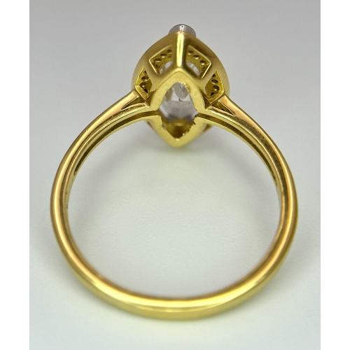 252 - Magnificent TRU DIAMONDS MARQUISE CUT SOLITAIRE HALO RING. 18 carat GOLD Plated. Size N - N+