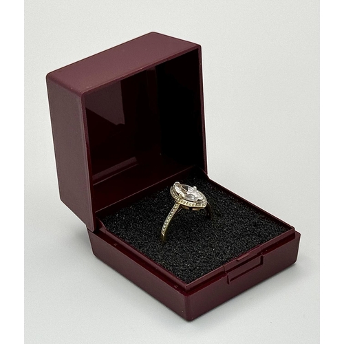 252 - Magnificent TRU DIAMONDS MARQUISE CUT SOLITAIRE HALO RING. 18 carat GOLD Plated. Size N - N+