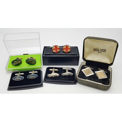 266 - Vintage sets of BOXED CUFFLINKS. To include Aston Martin, Ford, Union Jack, Together with a classic ... 