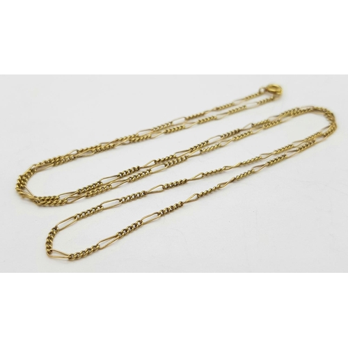 294 - Fine 9 CARAT GOLD FIGARO LINK NECKLACE. 50 cm (20”).  2.3 grams