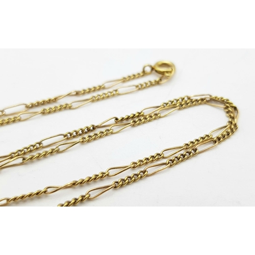 294 - Fine 9 CARAT GOLD FIGARO LINK NECKLACE. 50 cm (20”).  2.3 grams