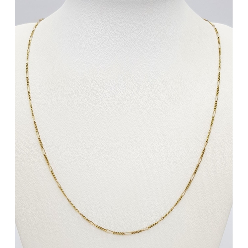 294 - Fine 9 CARAT GOLD FIGARO LINK NECKLACE. 50 cm (20”).  2.3 grams