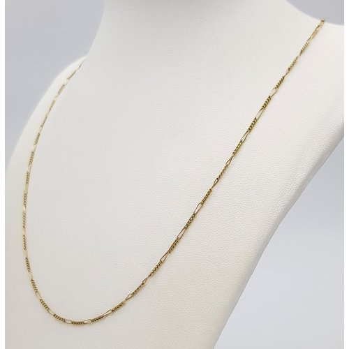 294 - Fine 9 CARAT GOLD FIGARO LINK NECKLACE. 50 cm (20”).  2.3 grams