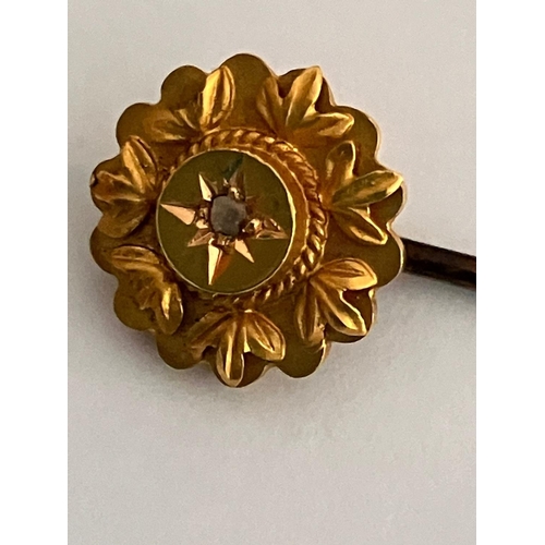 315 - Antique 15 carat GOLD STICK TIE PIN and FINIAL with DIAMOND CENTRE.