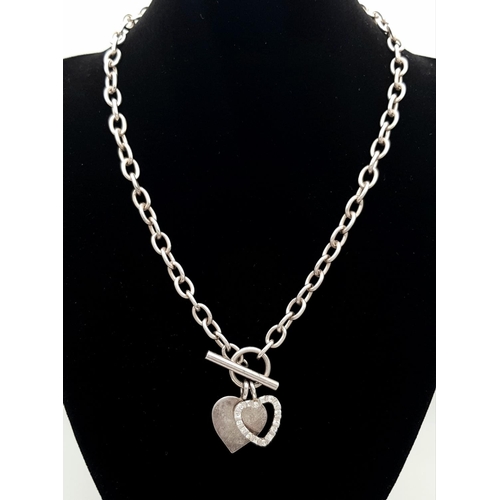 339 - A Stylish Set of Sterling Silver 925 Matching Necklace and Bracelet, Belcher Chain , T bar and Heart... 