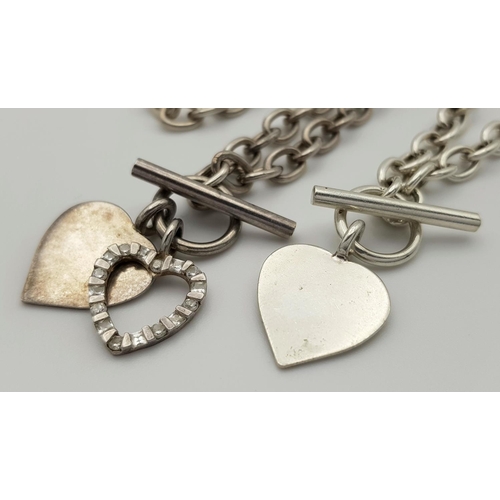 339 - A Stylish Set of Sterling Silver 925 Matching Necklace and Bracelet, Belcher Chain , T bar and Heart... 