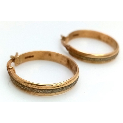 350 - Classic 9 carat WHITE & YELLOW GOLD HOOP EARRINGS. Beautifully designed with WHITE GOLD centre strip... 