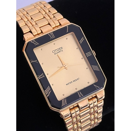 357 - Gentleman’s CITIZEN QUARTZ WRISTWATCH. Square faced model with Bracelet Strap finished in  Gold Tone... 