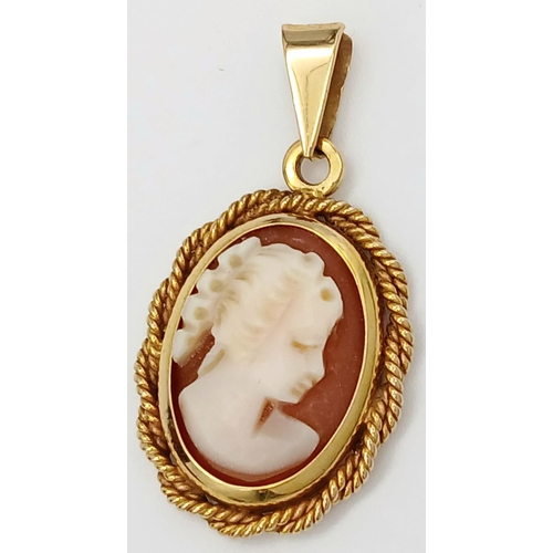 364 - Classic 9 carat GOLD CAMEO PENDANT. Attractive design with GOLD ROPE surround. Fully hallmarked. 2 g... 