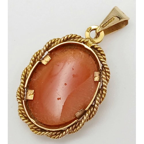 364 - Classic 9 carat GOLD CAMEO PENDANT. Attractive design with GOLD ROPE surround. Fully hallmarked. 2 g... 