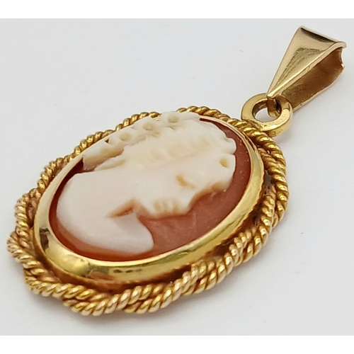 364 - Classic 9 carat GOLD CAMEO PENDANT. Attractive design with GOLD ROPE surround. Fully hallmarked. 2 g... 