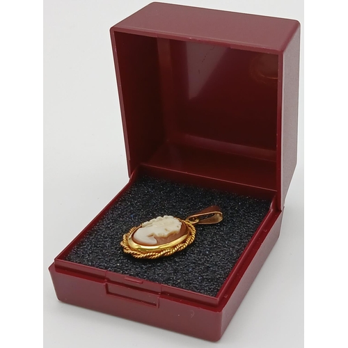 364 - Classic 9 carat GOLD CAMEO PENDANT. Attractive design with GOLD ROPE surround. Fully hallmarked. 2 g... 