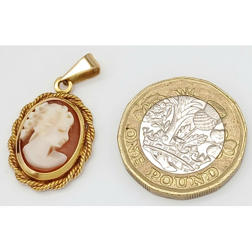 364 - Classic 9 carat GOLD CAMEO PENDANT. Attractive design with GOLD ROPE surround. Fully hallmarked. 2 g... 