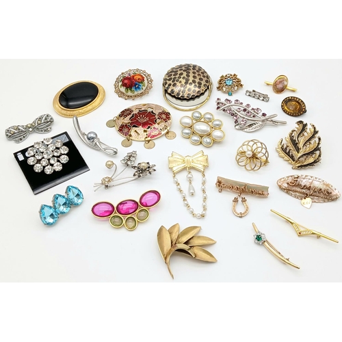 399 - Large Selection of VINTAGE BROOCHES ,To include Jewelled,Cloissone, enamelled, Gold Tone, Pearl Drop... 