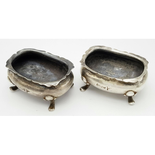 406 - Antique pair of SILVER SALT DISHES. Hallmarked  for Walker & Hall, Sheffield 1912. Attractive Rectan... 