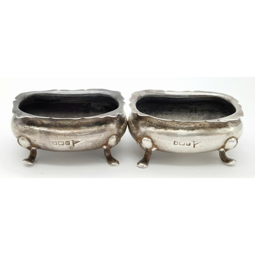 406 - Antique pair of SILVER SALT DISHES. Hallmarked  for Walker & Hall, Sheffield 1912. Attractive Rectan... 