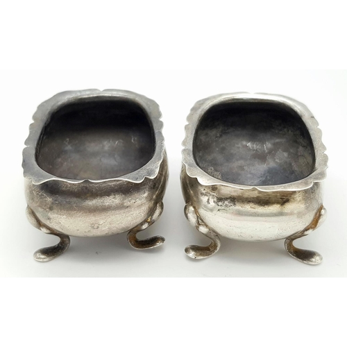 406 - Antique pair of SILVER SALT DISHES. Hallmarked  for Walker & Hall, Sheffield 1912. Attractive Rectan... 