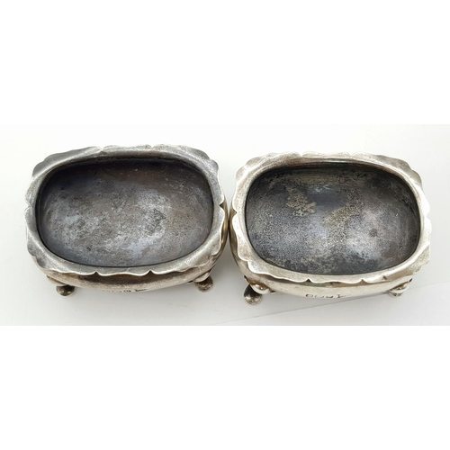 406 - Antique pair of SILVER SALT DISHES. Hallmarked  for Walker & Hall, Sheffield 1912. Attractive Rectan... 