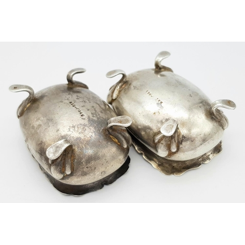 406 - Antique pair of SILVER SALT DISHES. Hallmarked  for Walker & Hall, Sheffield 1912. Attractive Rectan... 