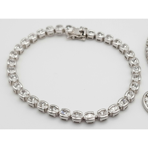 408 - Three Elegant Solid Silver 925 Tennis Bracelets, with Sparkling White Stones (possibly Cubic Zirconi... 