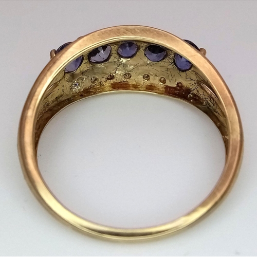 413 - Impressive 9 carat GOLD RING, set with DIAMONDS and TANZANITE Coloured GEMSTONES. Fully hallmarked.2... 