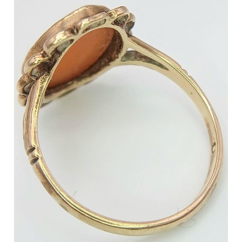 441 - Vintage 9 CARAT GOLD CAMEO RING.Set in attractive GOLD LOOPED MOUNT. Complete with ring box.  Full U... 