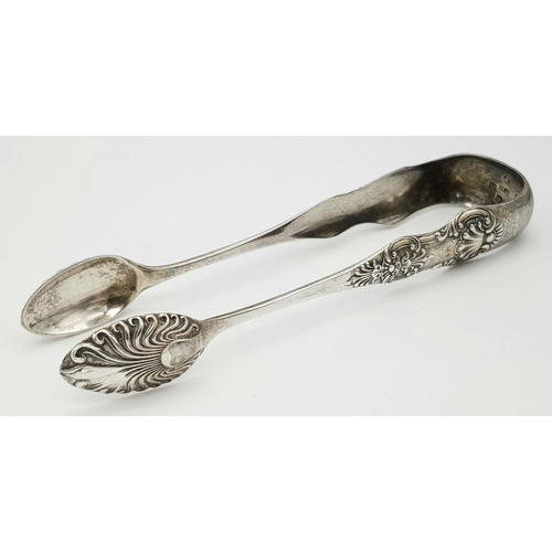 497 - Large Pair of rare SCOTTISH SILVER SUGAR TONGS. Clear hallmark for John Finlay, Glasgow 1849. Having... 